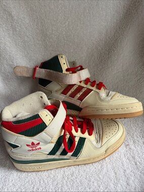Adidas White, Red Green High-Top Athletic Sneakers, Size 7.5